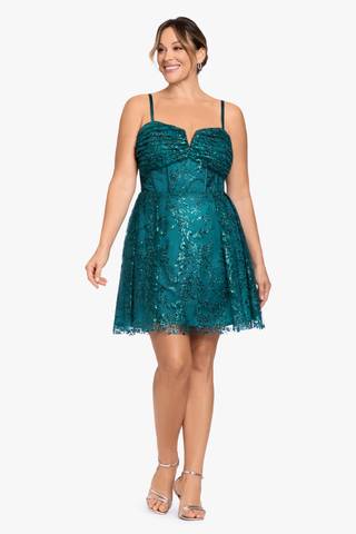 Picture of Glitter Corset A-Line Dress with Lace-Up Back