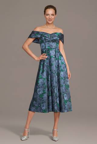 Picture of Floral Brocade Sweetheart Tea-Length A-Line Dress