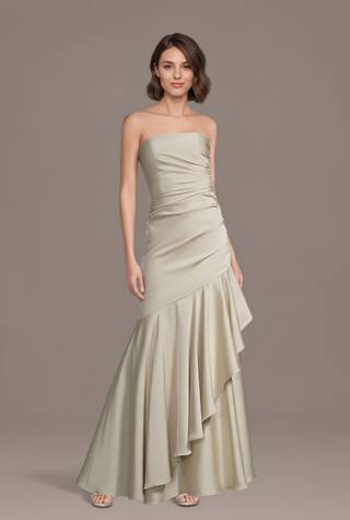 Picture of Matte Satin Strapless Asymmetrical Mermaid Dress