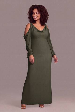 Picture of Chiffon Cold Shoulder Long Sleeve Sheath Dress