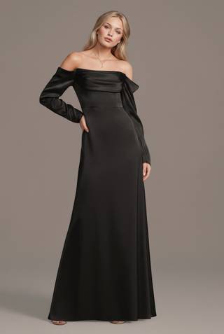 Picture of Charmeuse Off-the-Shoulder Long-Sleeve Dress