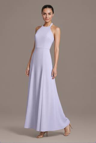 Picture of Matte Satin and Chiffon Halter A-Line Dress