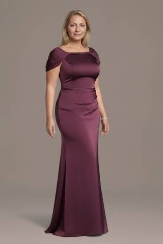 Picture of Matte Satin Scoop Sheath Dress with Draped Back