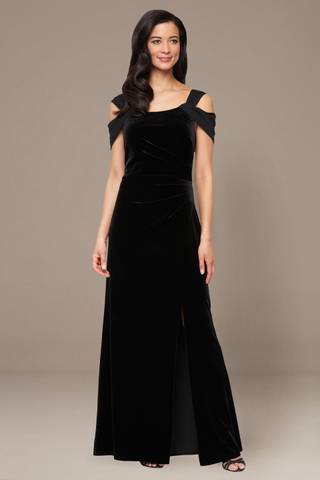 Picture of Petite Cold Shoulder Velvet Dress with Mesh Detail